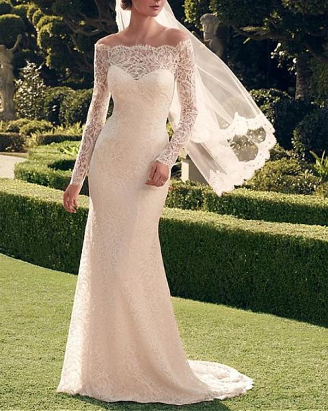 mermaid / trumpet wedding dresses off shoulder sweep / brush train lace long sleeve romantic see-through with embroidery, White
mermaid / trumpet wedding dresses off shoulder sweep / brush train lace long sleeve romantic see-through with embroidery, White