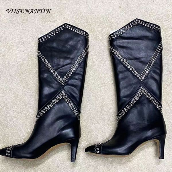 boots high heel studed ankle winter women's knee knight genuine leather fashion pointed toe slip-on dress shoes women, Black
boots high heel studed ankle winter women's knee knight genuine leather fashion pointed toe slip-on dress shoes women, Black