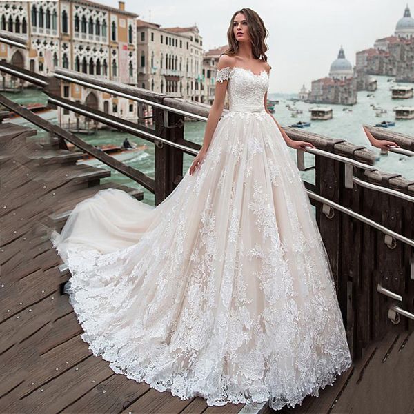 fantastic tulle a-line wedding dresses off the shoulder lace appliques princess boho wedding gowns lace up back bridal gown, White
fantastic tulle a-line wedding dresses off the shoulder lace appliques princess boho wedding gowns lace up back bridal gown, White