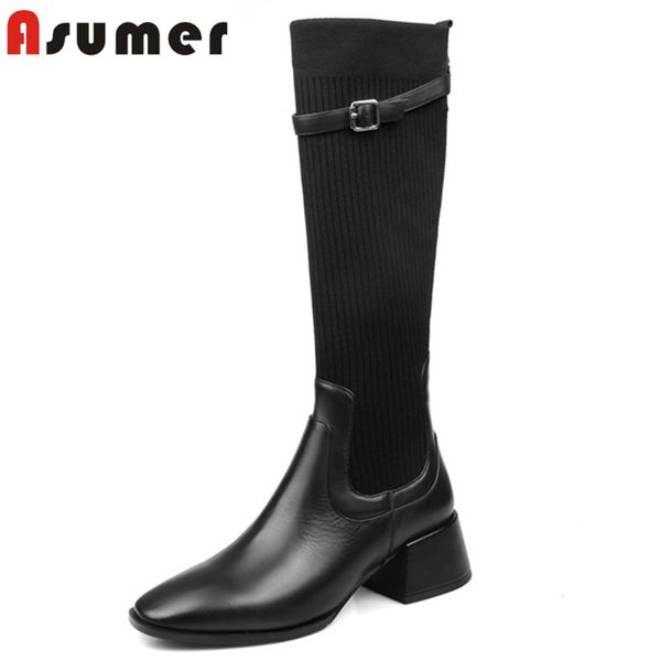 asumer 2020 new explosions knee high boots women genuine leather + knitting stretch boots fashion shoes ladies, Black
asumer 2020 new explosions knee high boots women genuine leather + knitting stretch boots fashion shoes ladies, Black