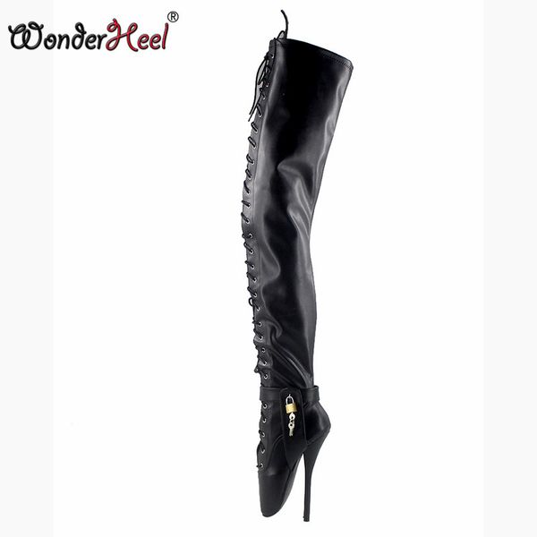 boots wonderheel ultra high heel 18cm spike heels ballet thigh boot matte fetish locked padlocks women, Black
boots wonderheel ultra high heel 18cm spike heels ballet thigh boot matte fetish locked padlocks women, Black