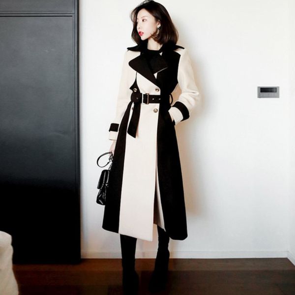 women's wool & blends korean autumn winter women tweed thicked warm overcoat fashion woollen double breasted patchwork long sashes coat, Black
women's wool & blends korean autumn winter women tweed thicked warm overcoat fashion woollen double breasted patchwork long sashes coat, Black