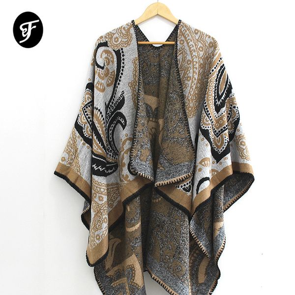 women's fashionable retro style vintage pattern poncho shawl cape winter open front shawl scarves female ruana, Blue;gray
women's fashionable retro style vintage pattern poncho shawl cape winter open front shawl scarves female ruana, Blue;gray