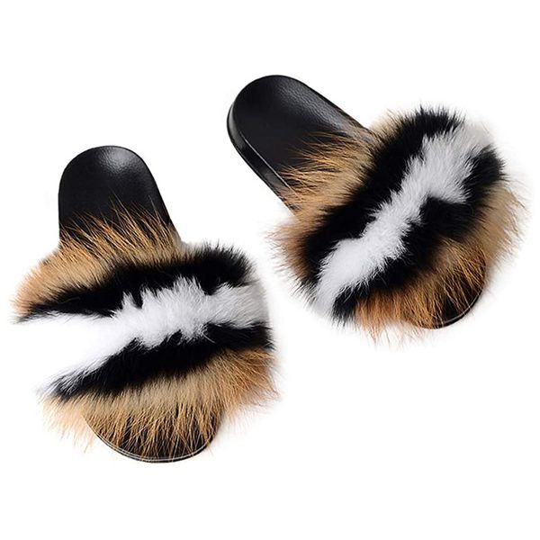 women real fox fur slides open toe cute fur slippers indoor or outdoor comfortable sandals with fluffy fur and soft sole, Black
women real fox fur slides open toe cute fur slippers indoor or outdoor comfortable sandals with fluffy fur and soft sole, Black