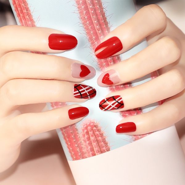 24pcs false nail multi pattern mixed pretty color bright fake nails diy press on nail art extension tools with glue, Red;gold
24pcs false nail multi pattern mixed pretty color bright fake nails diy press on nail art extension tools with glue, Red;gold