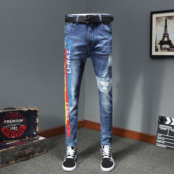 men's jeans pantolon erkek jean 2021 four seasons pants mens homme slim skinny men side stripe hombre calca masculina, Blue
men's jeans pantolon erkek jean 2021 four seasons pants mens homme slim skinny men side stripe hombre calca masculina, Blue
