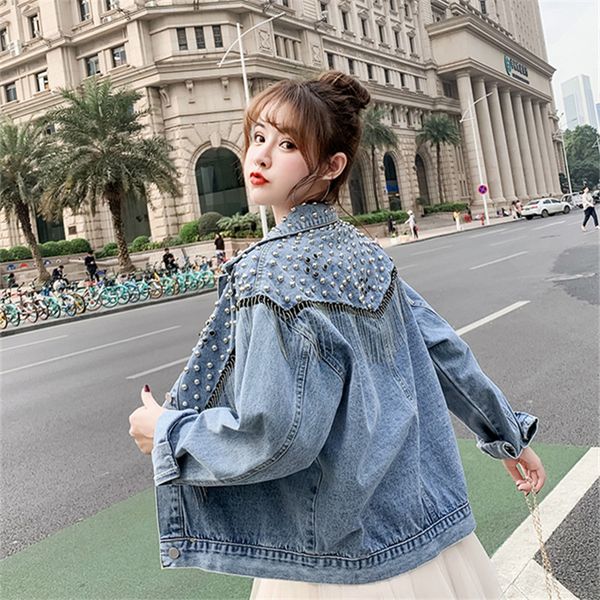 spring 2020 women new heavy industry rivets tassel loose denim jacket plus size harajuku casual jeans jacket female streetwear, Black;brown
spring 2020 women new heavy industry rivets tassel loose denim jacket plus size harajuku casual jeans jacket female streetwear, Black;brown