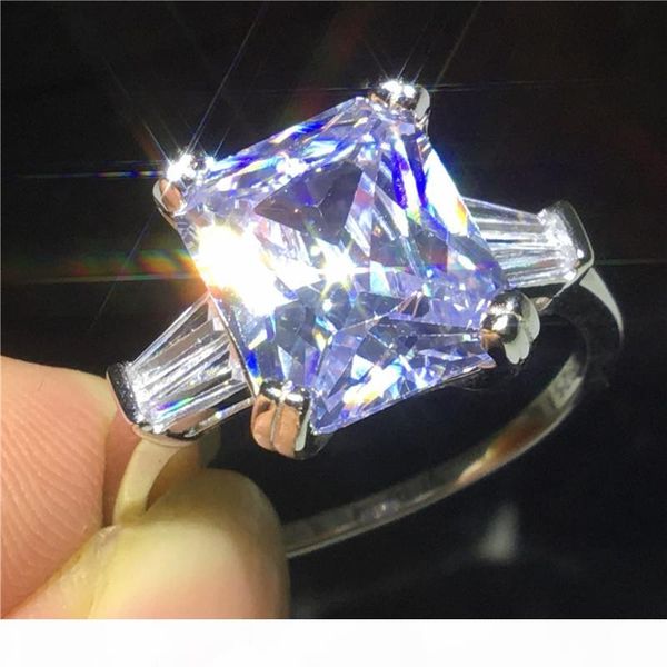 luxury promise ring 925 sterling silver princess cut 4ct diamond cz engagement wedding band ring for women men jewelry, Slivery;golden
