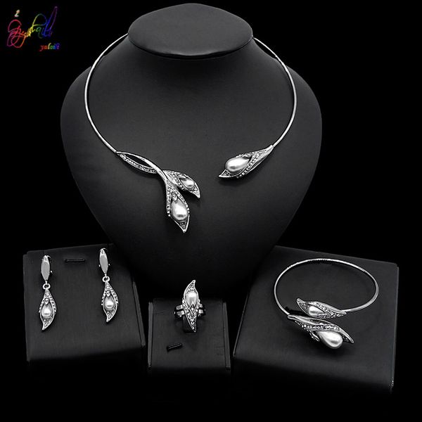 yulaili wholesale price wedding jewelry sets imitation pearl silver color choker necklace earrings bangle ring, Black
yulaili wholesale price wedding jewelry sets imitation pearl silver color choker necklace earrings bangle ring, Black