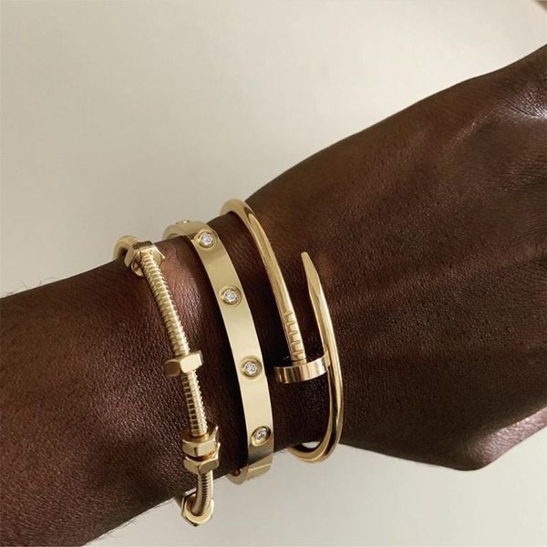 mavis hare screw and nut nail & crystal cuff bangle bracelet set stainless steel cuff open bracelet bangle woman size, Black
mavis hare screw and nut nail & crystal cuff bangle bracelet set stainless steel cuff open bracelet bangle woman size, Black