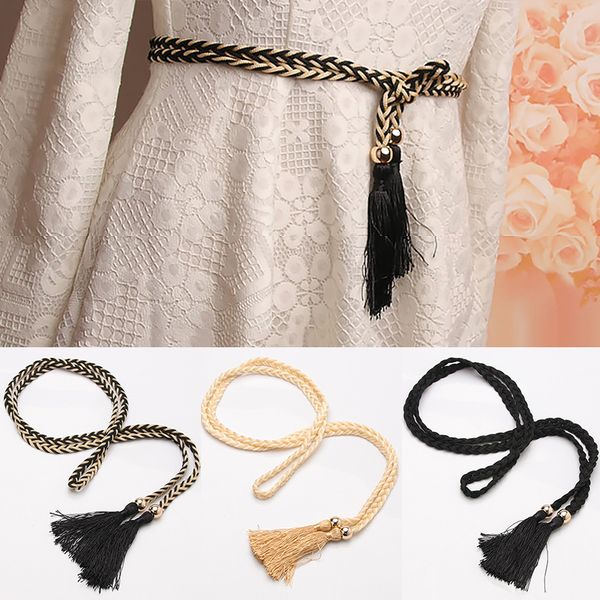 elegant fashion women solid color braided tassel belt new boho girls thin waist rope knit belts for dress waistbands accessories, Black;brown
elegant fashion women solid color braided tassel belt new boho girls thin waist rope knit belts for dress waistbands accessories, Black;brown