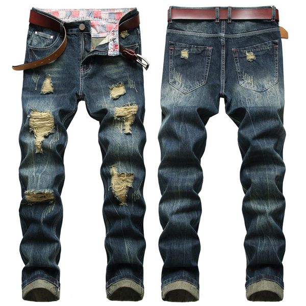 men's jeans fashion men straight regular pant ripped rip long denim loose, Blue
men's jeans fashion men straight regular pant ripped rip long denim loose, Blue