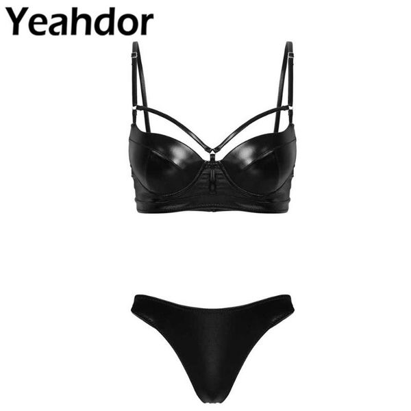 2pcs womens wetlook leather bikinis set swimsuit swimwear push up padded underwired bra + high cut thong bikini bottoms, White;black
2pcs womens wetlook leather bikinis set swimsuit swimwear push up padded underwired bra + high cut thong bikini bottoms, White;black
