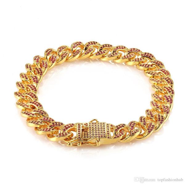 18k gold micro wine red zircon cuba chain bracelet classic european and american hip hop bracelet, Silver
18k gold micro wine red zircon cuba chain bracelet classic european and american hip hop bracelet, Silver
