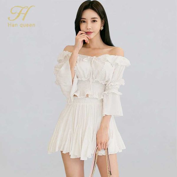h han queen white 2 pieces suits women 2020 summer slash neck shirt & high waist a-line skirt korean chic sweet office set
h han queen white 2 pieces suits women 2020 summer slash neck shirt & high waist a-line skirt korean chic sweet office set