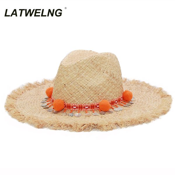 wide brim hats latwelng brand fashion tassel sequins beach female holiday panama raffia hat jazz bohemia summer straw sun s1122, Blue;gray
wide brim hats latwelng brand fashion tassel sequins beach female holiday panama raffia hat jazz bohemia summer straw sun s1122, Blue;gray