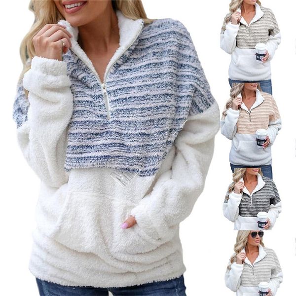 womens sherpa fleece hoodie warm plush furry pullover big pocket sweaters fashion striped half zipper blouses outwear plus size d91711, White
womens sherpa fleece hoodie warm plush furry pullover big pocket sweaters fashion striped half zipper blouses outwear plus size d91711, White