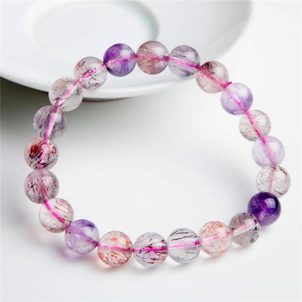 9mm genuine colorful natural super seven melody stone crystal clear round bead natural rutilated quartz bracelet, Black
9mm genuine colorful natural super seven melody stone crystal clear round bead natural rutilated quartz bracelet, Black
