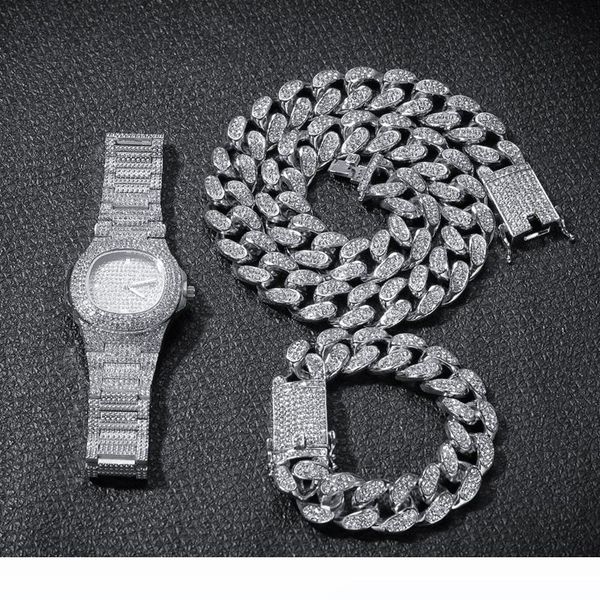 hip hop bling chains jewelry men necklace iced out diamond miami cuban chain rose gold silver watch & necklace & bracelet set
hip hop bling chains jewelry men necklace iced out diamond miami cuban chain rose gold silver watch & necklace & bracelet set