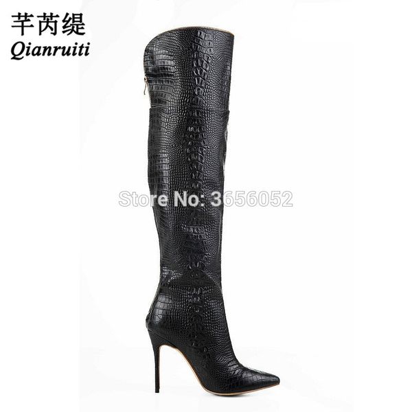 qianruiti black shoes woman high heels embossed leather alligator thigh high boots gold zipper women booties over the knee
qianruiti black shoes woman high heels embossed leather alligator thigh high boots gold zipper women booties over the knee