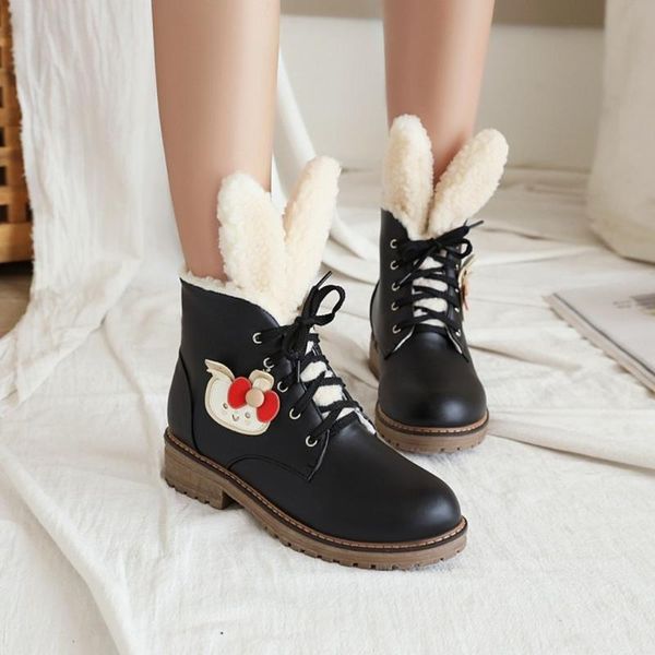 us4-11 womens round toe ear ankle boots lace up low heel shoes mary janes warm winter snow plus size, Black
us4-11 womens round toe ear ankle boots lace up low heel shoes mary janes warm winter snow plus size, Black