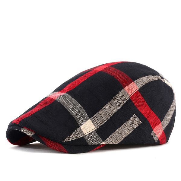 berets spring and summer breathable thin section ladies beret hat british style classic retro plaid cap men forward, Blue;gray
berets spring and summer breathable thin section ladies beret hat british style classic retro plaid cap men forward, Blue;gray