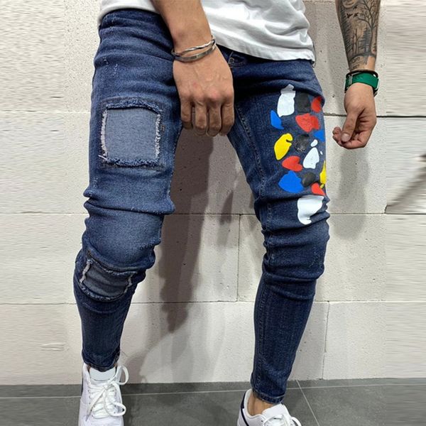 men ripped jeans slim fit denim pants biker hip hop jeans hole taped colorful dot print skinny distressed denim trouser, Blue
men ripped jeans slim fit denim pants biker hip hop jeans hole taped colorful dot print skinny distressed denim trouser, Blue