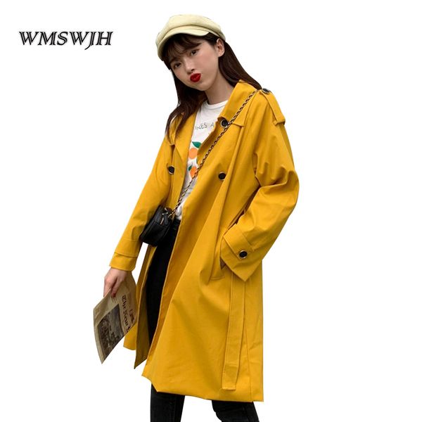 women's trench coats wmswjh women clothes 2021 autumn windbreaker female long coat style slim belted casual yellow gray on723, Tan;black
women's trench coats wmswjh women clothes 2021 autumn windbreaker female long coat style slim belted casual yellow gray on723, Tan;black
