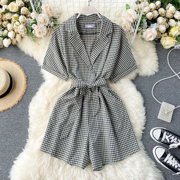 vintage plaid jumpsuit summer wear for women new fashion elegant suit collar high waist slim loose wide leg playsuits m981, Black;white
vintage plaid jumpsuit summer wear for women new fashion elegant suit collar high waist slim loose wide leg playsuits m981, Black;white