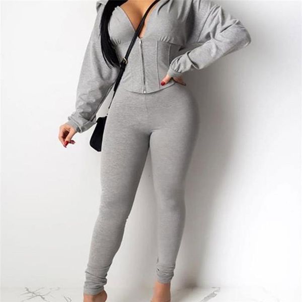 women's tracksuits autumn women solid color sports suit long sleeves hooded pants set tight v-neck zipper, Gray
women's tracksuits autumn women solid color sports suit long sleeves hooded pants set tight v-neck zipper, Gray
