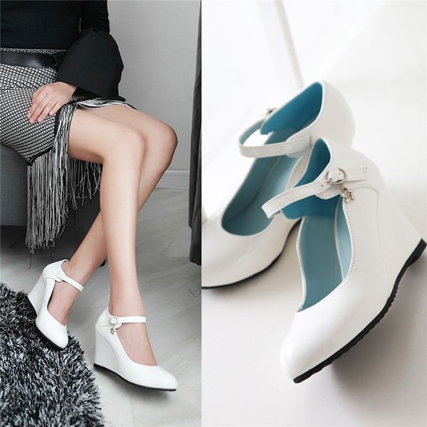 2020 spring mary jane shoes woman high heels wedges shoes for women round toe patent leather buckle strap pumps pink white, Black
2020 spring mary jane shoes woman high heels wedges shoes for women round toe patent leather buckle strap pumps pink white, Black