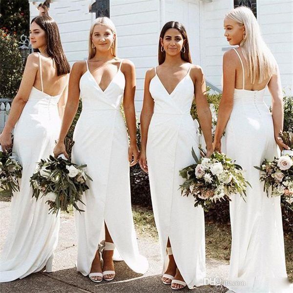 2020 elegant bohemian sheath beach white bridesmaid dresses spaghetti v-neck sleeveless buttons back wedding guest dresses with front slit, White;pink
2020 elegant bohemian sheath beach white bridesmaid dresses spaghetti v-neck sleeveless buttons back wedding guest dresses with front slit, White;pink