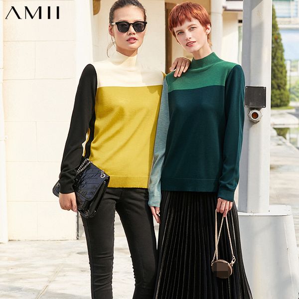 amii minimalism autumn women's sweater temperament contrasting color design turtleneck women pullover female 12040377, White;black
amii minimalism autumn women's sweater temperament contrasting color design turtleneck women pullover female 12040377, White;black