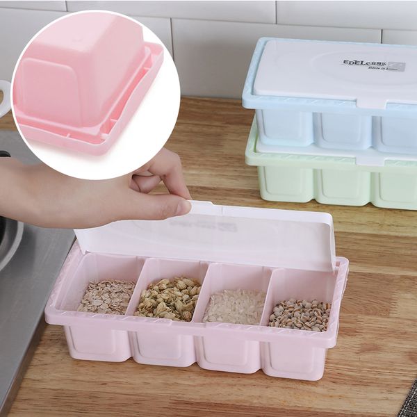 four grids clamshell with spoon durable kitchen seasoning storage box kitchen chicken salt pepper plastic jar home seasoning box
four grids clamshell with spoon durable kitchen seasoning storage box kitchen chicken salt pepper plastic jar home seasoning box
