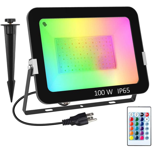 Rgb Color Changing Led Flood Light 50w/100w, Rgb Flood Lights With Remote Control, Outdoor Waterproof Ip66 Dimmable Decorative Floodlight