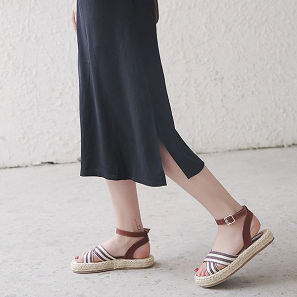 teahoo summer new stripe straw women sandals fashion platform ankle strap buckle women gladiator sandals retro beach roman shoes, Black
teahoo summer new stripe straw women sandals fashion platform ankle strap buckle women gladiator sandals retro beach roman shoes, Black
