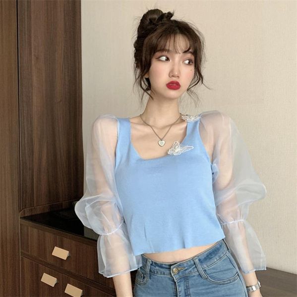 women's sweaters summer korean mesh patchwork square collar crop knitted women slim solid haut femme black blue thin pullovers, White;black
women's sweaters summer korean mesh patchwork square collar crop knitted women slim solid haut femme black blue thin pullovers, White;black