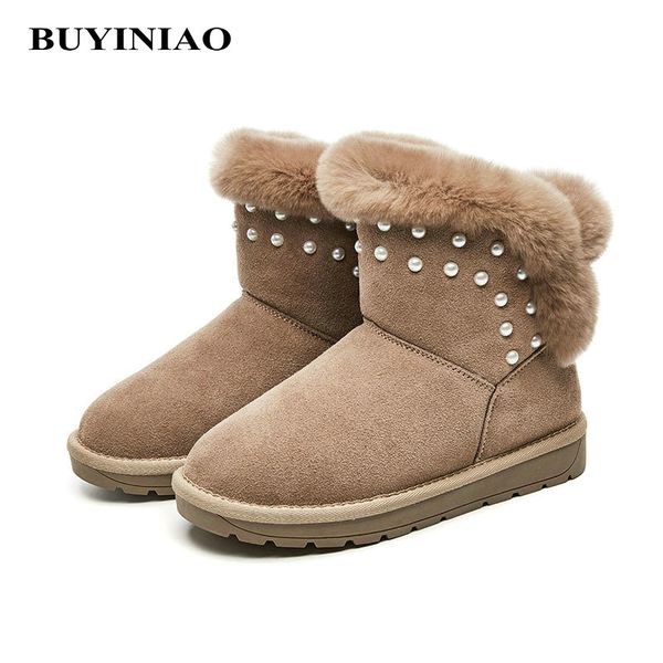 2020 pearl ecoration ankle genuine leather snow boots cow suede warm boots women's shoes cowhide flat cotton shoes, Black
2020 pearl ecoration ankle genuine leather snow boots cow suede warm boots women's shoes cowhide flat cotton shoes, Black