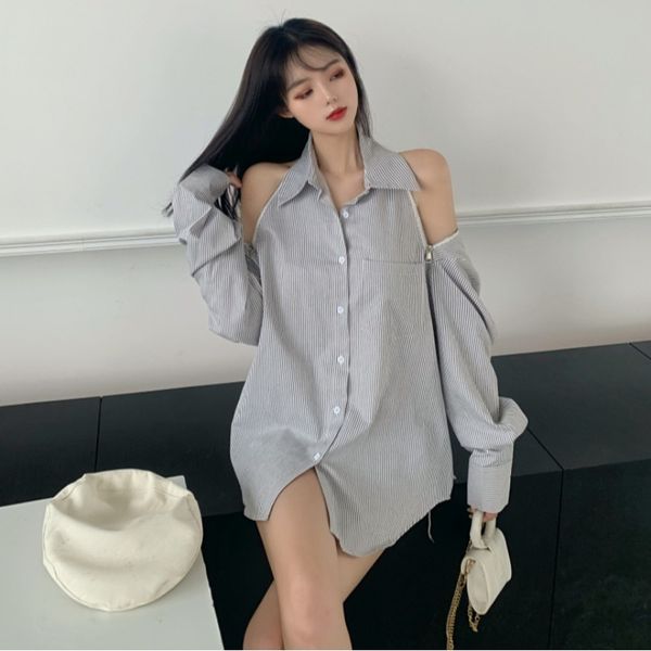 women dresses fashion womens clothing store new 2020 design sense minority off-shoulder gray striped shirt dress fashion, White;black
women dresses fashion womens clothing store new 2020 design sense minority off-shoulder gray striped shirt dress fashion, White;black
