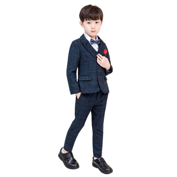 new boys' clothing children boys plaid suit set for wedding kids blazer vest pant 3pcs set child party suits formal costumes, Blue
new boys' clothing children boys plaid suit set for wedding kids blazer vest pant 3pcs set child party suits formal costumes, Blue