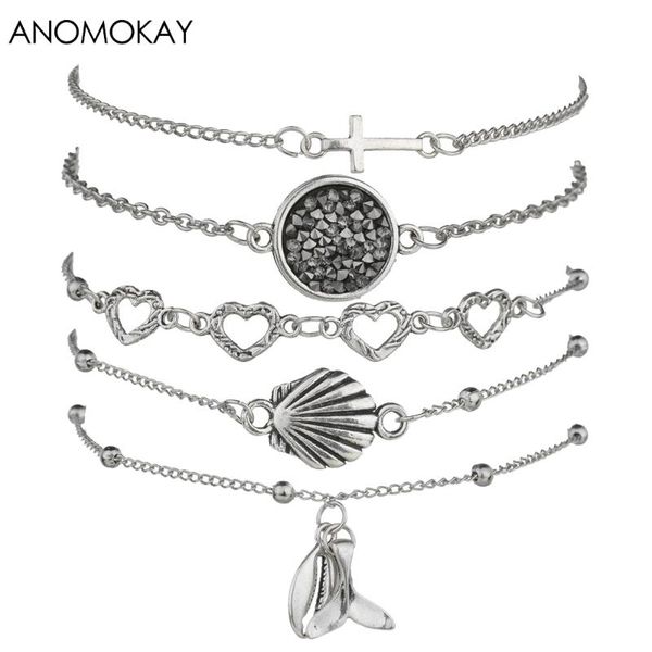 link, chain european & american antique silver plated ocean beach series link bracelet shell fish tail charm wrap for women gift, Black
link, chain european & american antique silver plated ocean beach series link bracelet shell fish tail charm wrap for women gift, Black