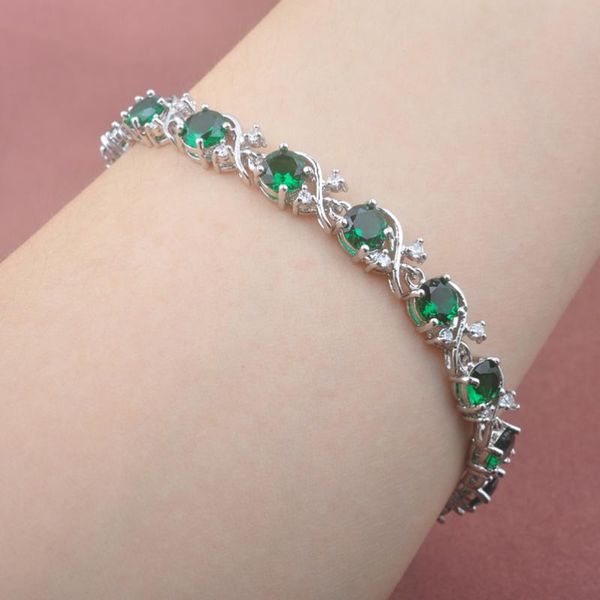 link, chain 2021 green crystal bracelet for women wedding jewelry silver color link zirconia os0207, Black
link, chain 2021 green crystal bracelet for women wedding jewelry silver color link zirconia os0207, Black