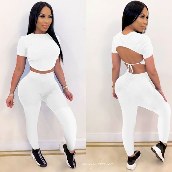 backless solid color womens 2pcs summer short sleeve 4 colors skinny causal women clothing 2 pieces, White
backless solid color womens 2pcs summer short sleeve 4 colors skinny causal women clothing 2 pieces, White