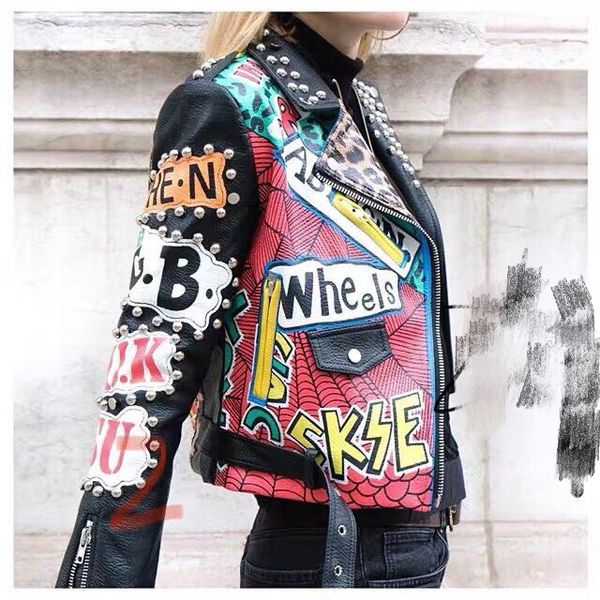 autumn spring locomotive graffiti cartoon pu leather jacket female punk style was thin motorcyle jackets coat with belt f1962, Black
autumn spring locomotive graffiti cartoon pu leather jacket female punk style was thin motorcyle jackets coat with belt f1962, Black