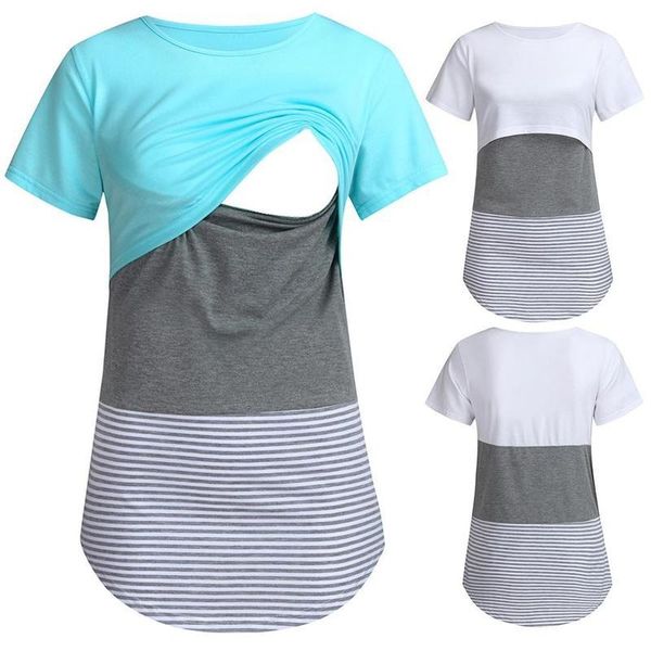 maternity dresses woman clothes pregnant mother short-sleeved striped color matching breastfeeding t-shirt a1, White
maternity dresses woman clothes pregnant mother short-sleeved striped color matching breastfeeding t-shirt a1, White