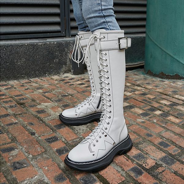 british style retro knee-high thick bottom boots new leather casual wedges women shoes flat platform long tube heel tiding boots, Black
british style retro knee-high thick bottom boots new leather casual wedges women shoes flat platform long tube heel tiding boots, Black