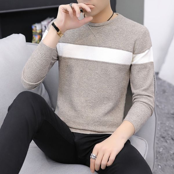 2020 autumn new men's slim-fit fashion knitwear youth pullover round neck casual striped sweater, White;black
2020 autumn new men's slim-fit fashion knitwear youth pullover round neck casual striped sweater, White;black
