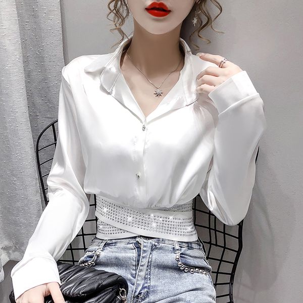 female satin shirts blouses long sleeve fashion diamond criss cross satin blouse women 2020 autumn streetwear crop, White
female satin shirts blouses long sleeve fashion diamond criss cross satin blouse women 2020 autumn streetwear crop, White