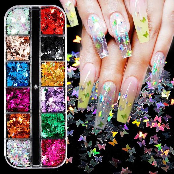 12 grids / set of holographic nail glitter sequins sparkling 3d thin butterfly flaky nail decoration, Silver;gold
12 grids / set of holographic nail glitter sequins sparkling 3d thin butterfly flaky nail decoration, Silver;gold