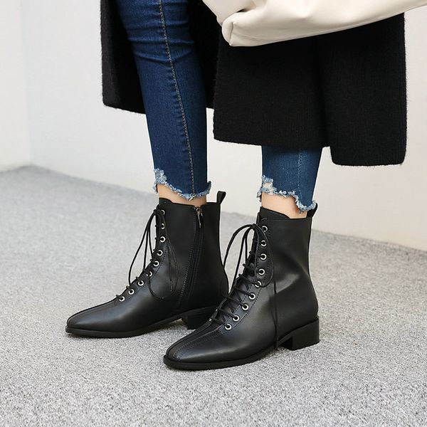 lace up ladies ankle boots fashion square toe 4cm thick med heels women boots classic party basic shoes woman, Black
lace up ladies ankle boots fashion square toe 4cm thick med heels women boots classic party basic shoes woman, Black